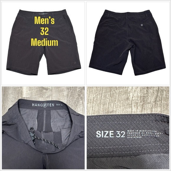 Men's Hang Ten 32 Medium Khakis Chino Black Shorts Hybrid Casual Stretch Golf - Picture 1 of 11